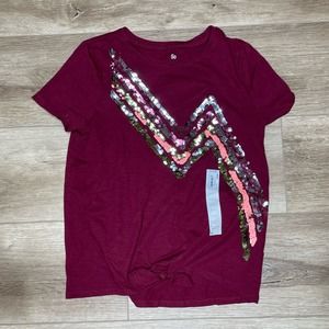SO Girl's Maroon Tie Front Pink/Silver Sequin Favorite Embellished Tee sz L
